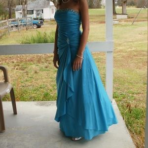 Exclusive Simon V turquoise strapless prom gown size XS formal wedding party